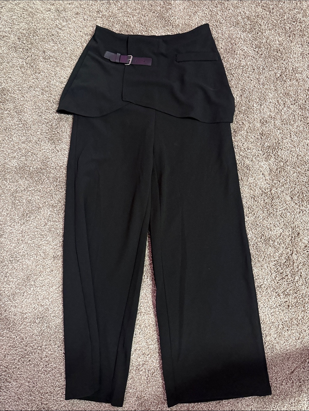 Black Wide-Leg Layered-Waist Pants